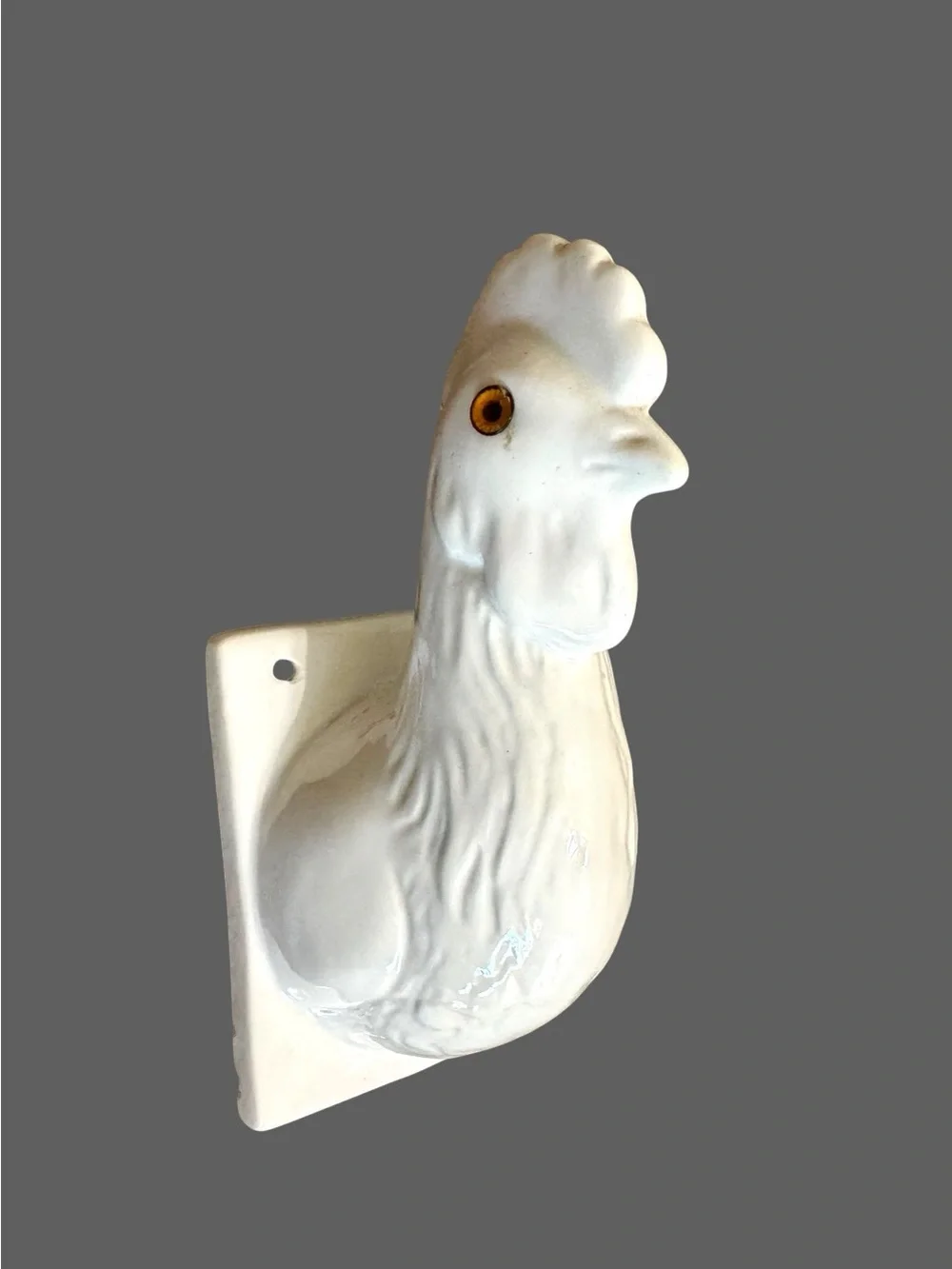 Vintage white ceramic rooster wall hook chicken farmhouse kitchen decor
